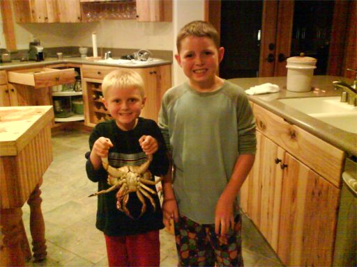 Colby holds the crab